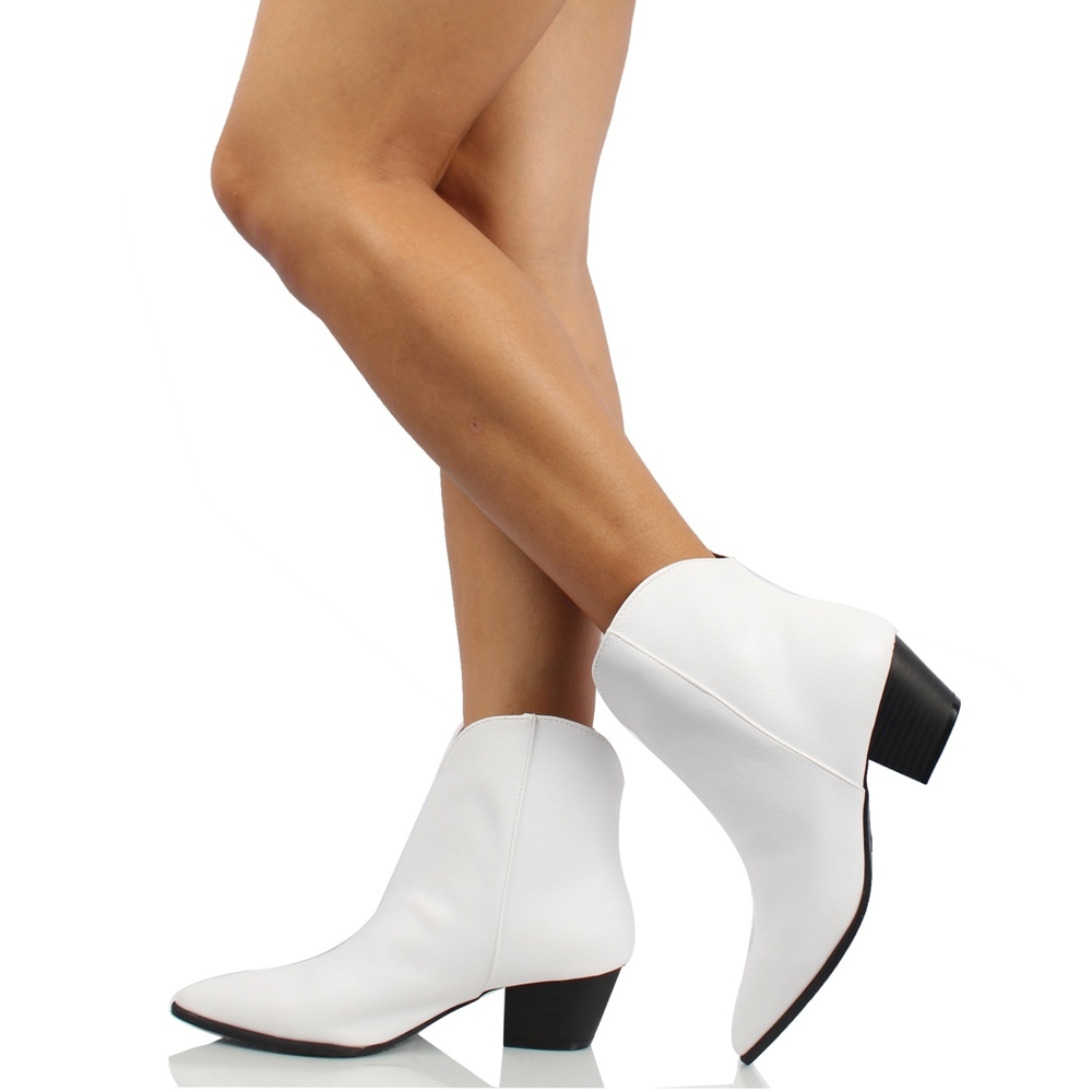 White Pointy Toe Cowboy Ankle Bootie - Picture 6 of 7